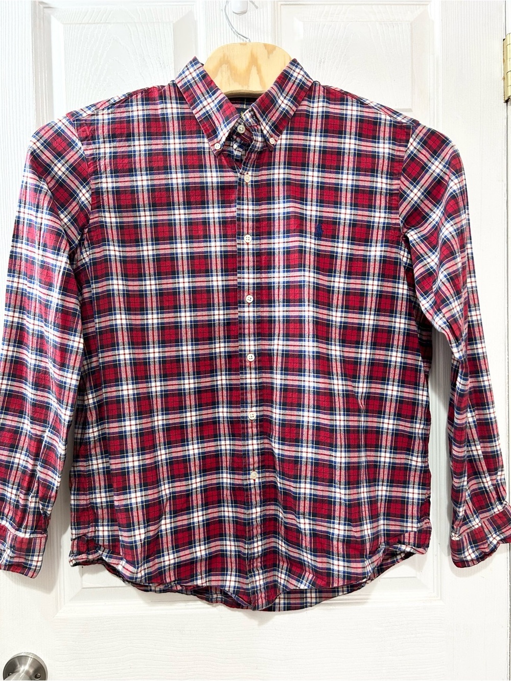 Ralph Lauren Men XL Red Blue Plaid Button Down Shirt 100% Cotton Classic Fit LS